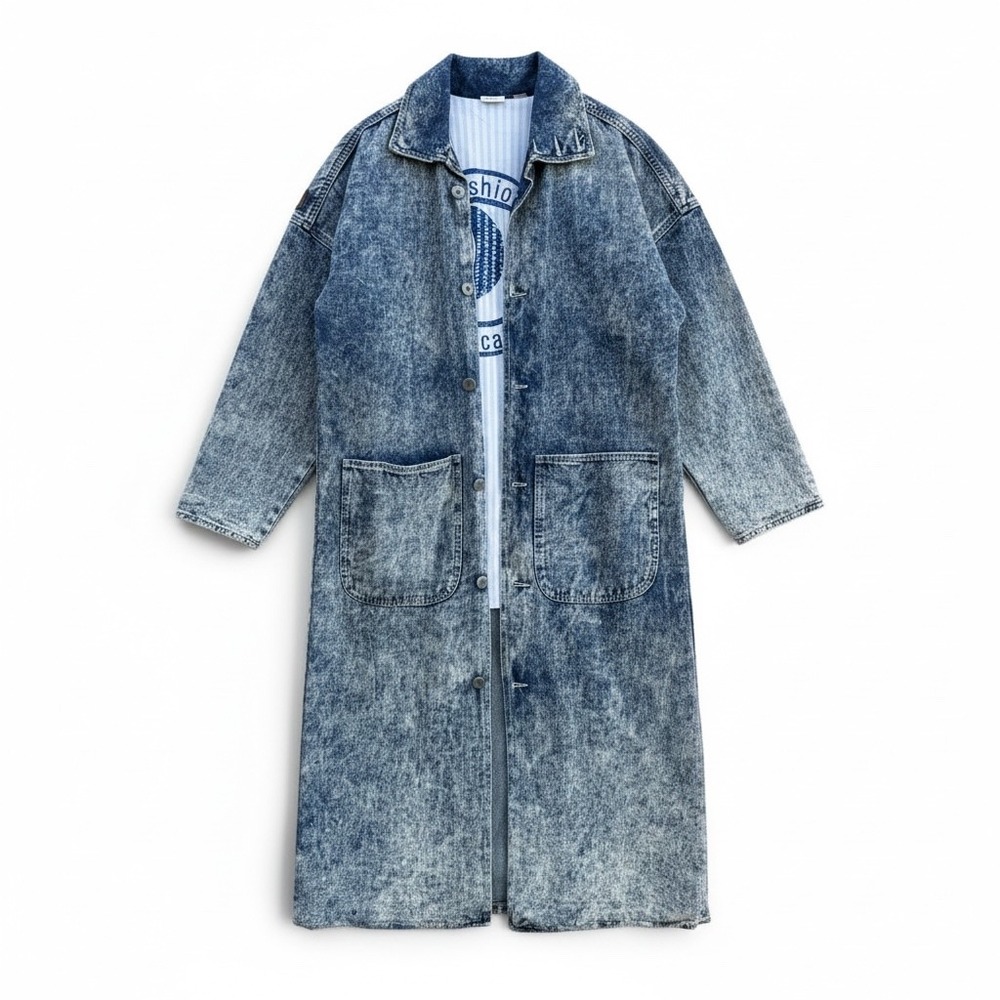 ID# Official Identification 3 Denim Duster Acid Wash Cotton Made in USA Jacket